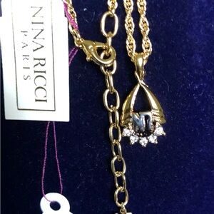 Nina Ricci Teardrop Gold and Silver Necklace with Crystal Accents NWT